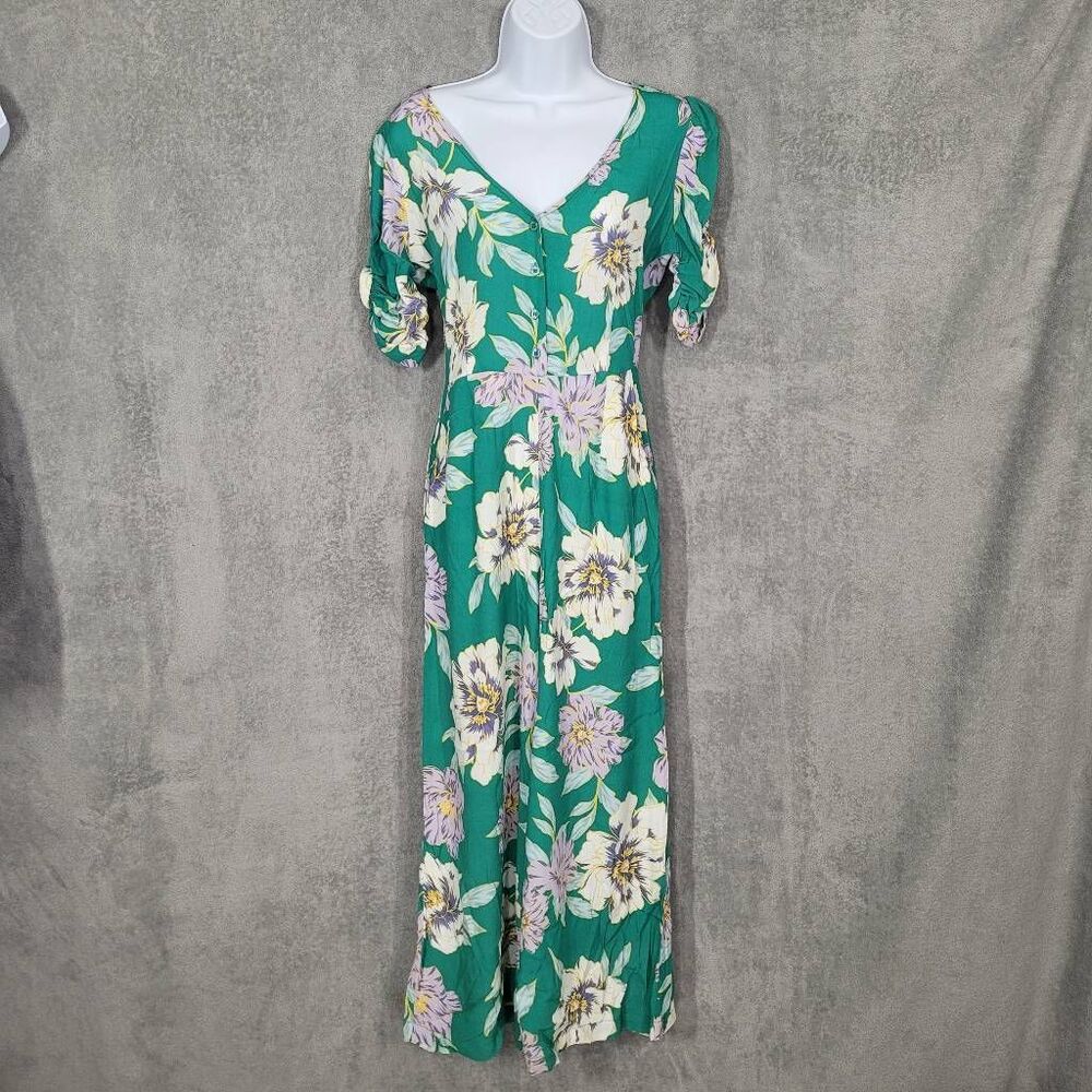 Yumi Kim Water Lily Emerald Belmont V-neck Ruched Short Sleeve Jumpsuit X-Small